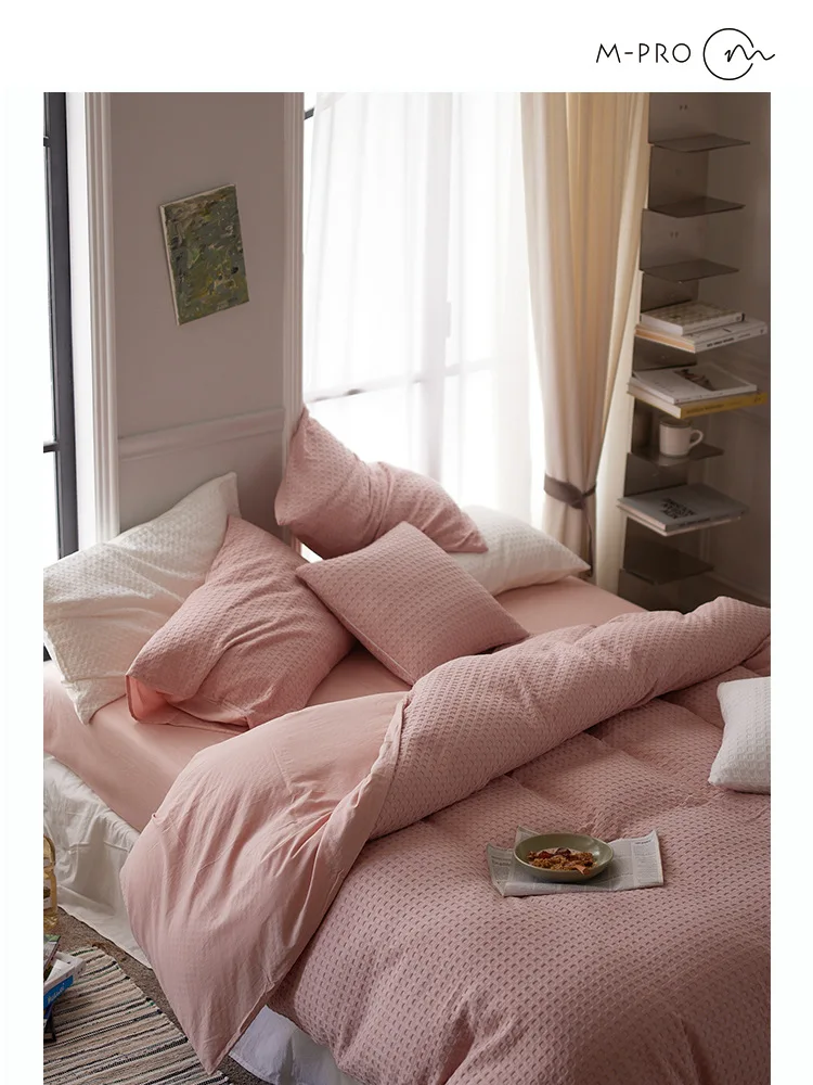 

Хлопковые простыни в скандинавском стиле класса А с вафельным покрытием, четыре предмета, простыни для весны и осени, одеяла, постельное белье