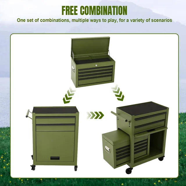 6 Drawer Rolling Toolbox:Large Capacity Two-in-One Removable Tool Cabinet,with Lockable Wheels and Safety System,Green 4