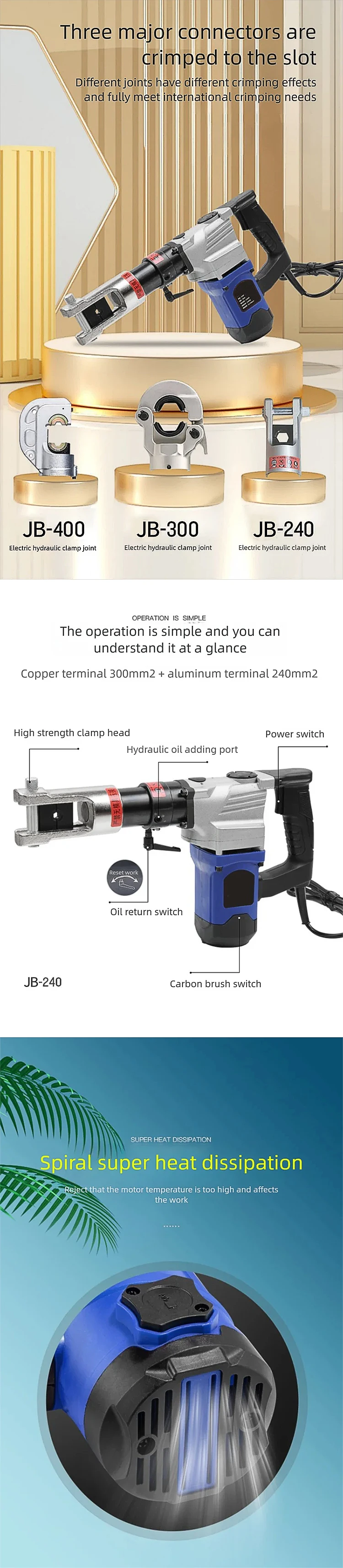 JH 7-11.5T Electric Hydraulic Crimping Tool High Power 2200W Fast Compression fo