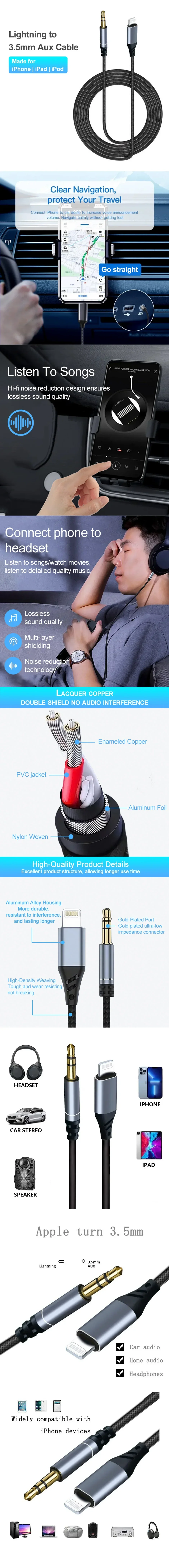 Lightning to 3.5mm Jack AUX Cable