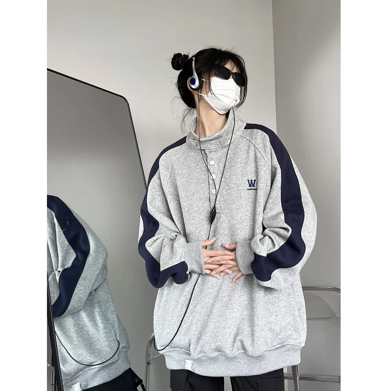 

Deeptown Vintage Japanese Sweatshirts Casual Oversized Preppy Style Pullovers Harajuku Fashion Female Streetwear Patchwork Tops