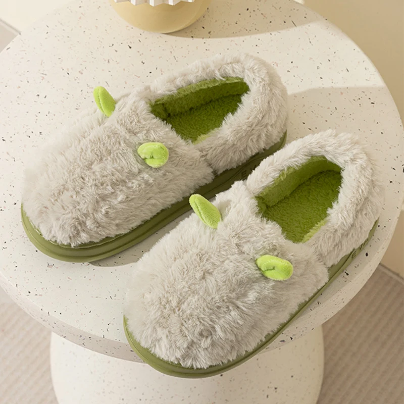 Cute Flurry Home Cotton Slippers Women Winter Light Soft Bottom Cotton Shoes Woman Non Slip Platform Warm Plush Slippers Female