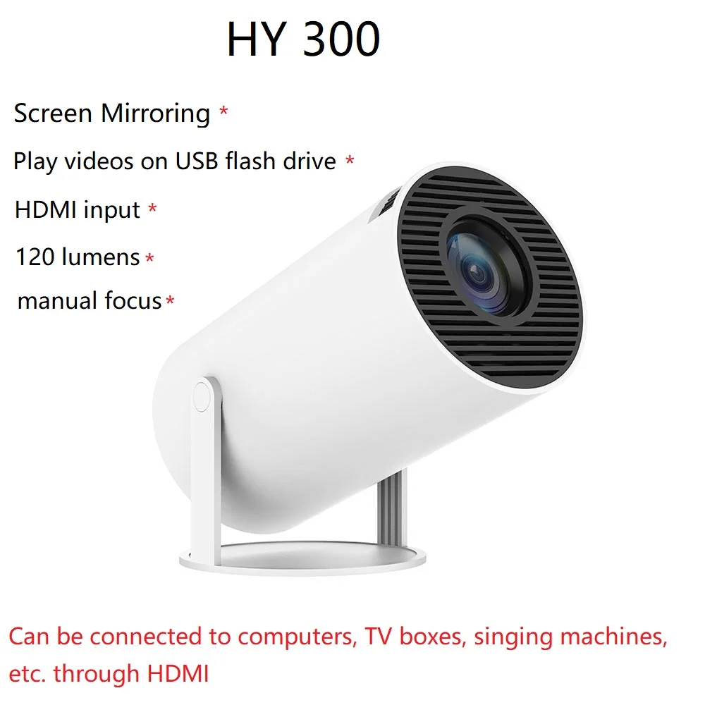HY300 안드로이드 11 Wifi6 260ANSI 프로젝터 AllwinnerH726 1280*720P 홈시네마 야외 휴대용 LCD 프로젝터