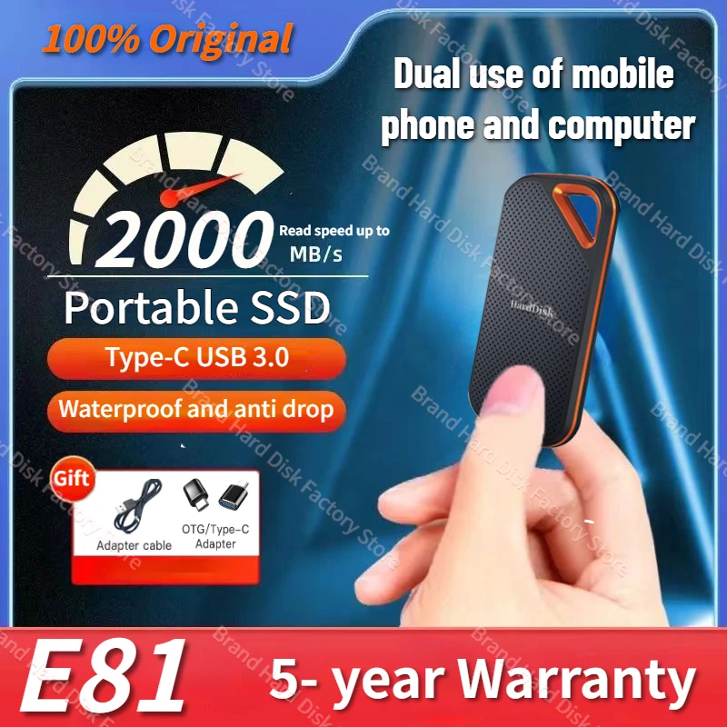 

Hard Disk Mobile SSD E81 256TB USB 3.1 HD 2TB High-speed Mobile Solid External Hard Storage Devices Disks for PS5 PC/Mac Laptop