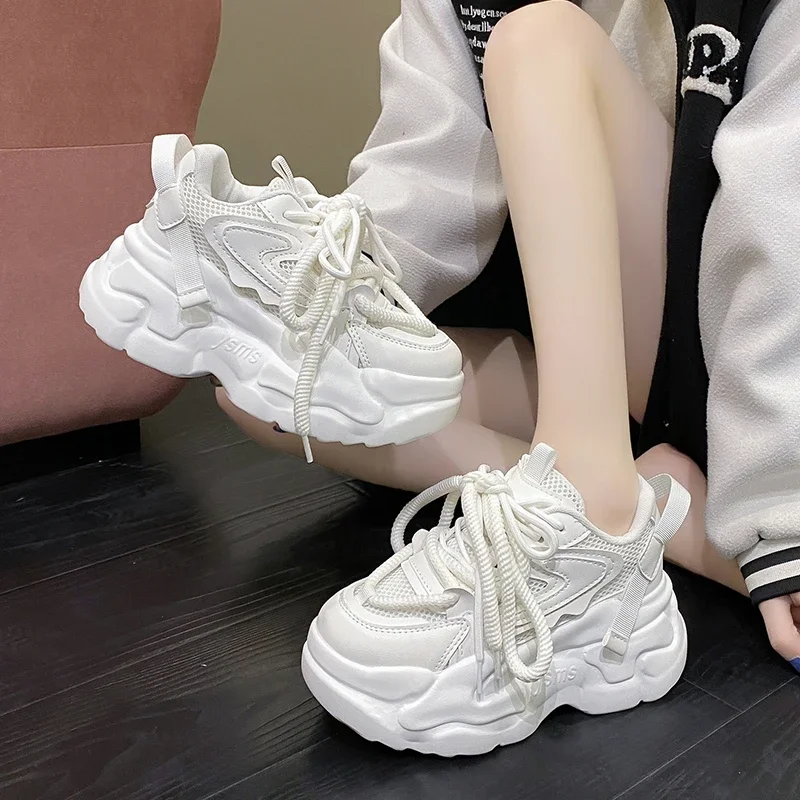 

Women Chunky Sneakers 2024 Spring Breathable Mesh Casual Shoes 6.5CM Heels Platform Shoes Chaussures Femme Sports Dad Shoes