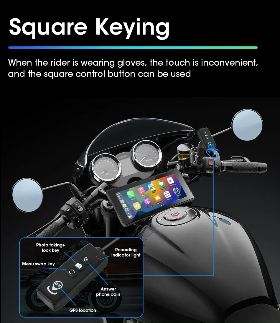 Srnubi Motorrad GPS Navigation Wasserdicht drahtlos Carplay 6,86 Zoll Bildschirm Tragbare Motorrad Android Auto Monitor DVR