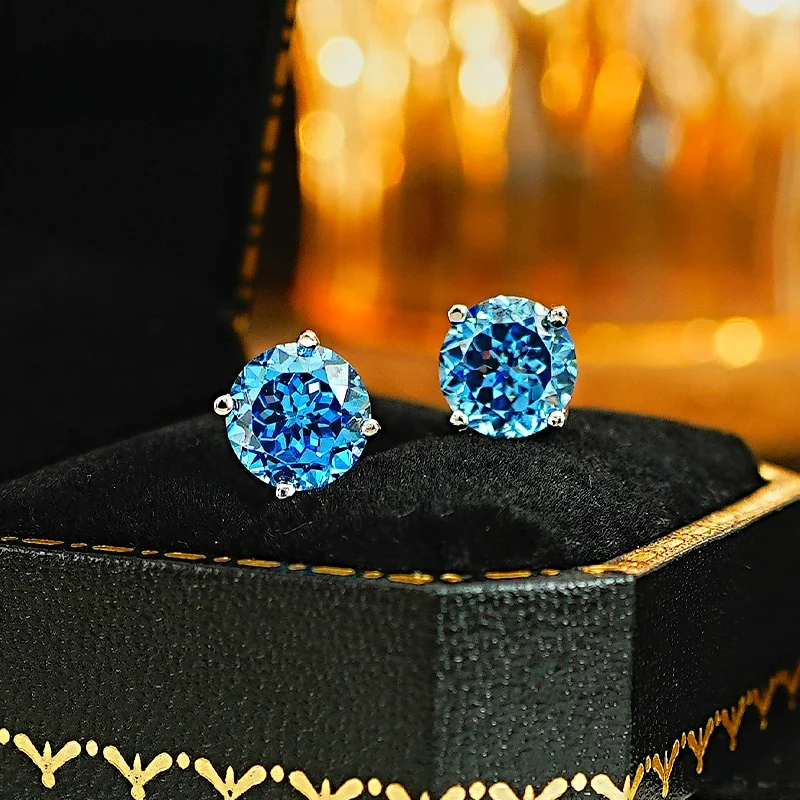 

Роскошные круглые серьги-гвоздики с бриллиантами, голубые и серые серьги из серебра 925 пробы с бриллиантами с высоким содержанием углерода