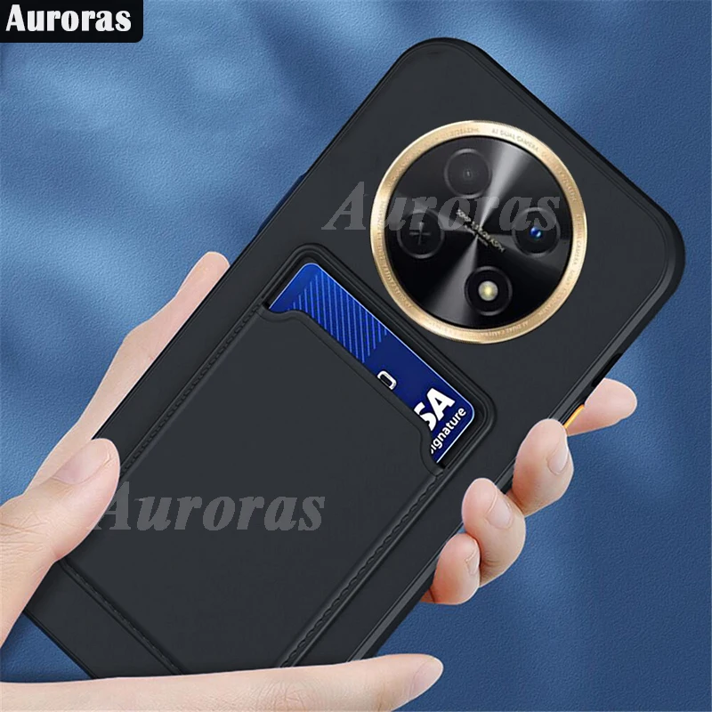 오로라 화웨이 노바 Y91 케이스 디럭스 지갑 카드 포켓 케이스, 충격 방지 소프트 실리콘 커버, 화웨이 노바 Y71 후면 커버 