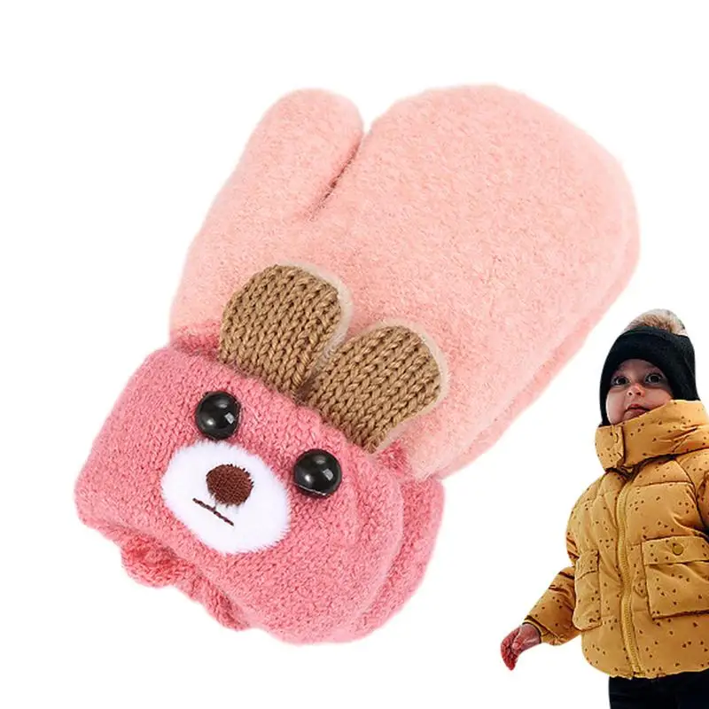 

Cute Cartoon Bear Baby Gloves Winter Knitted Wool Infants Mittens Thick Warm Full Rope Gloves For Boys Girls Toddlers 0-3 Years