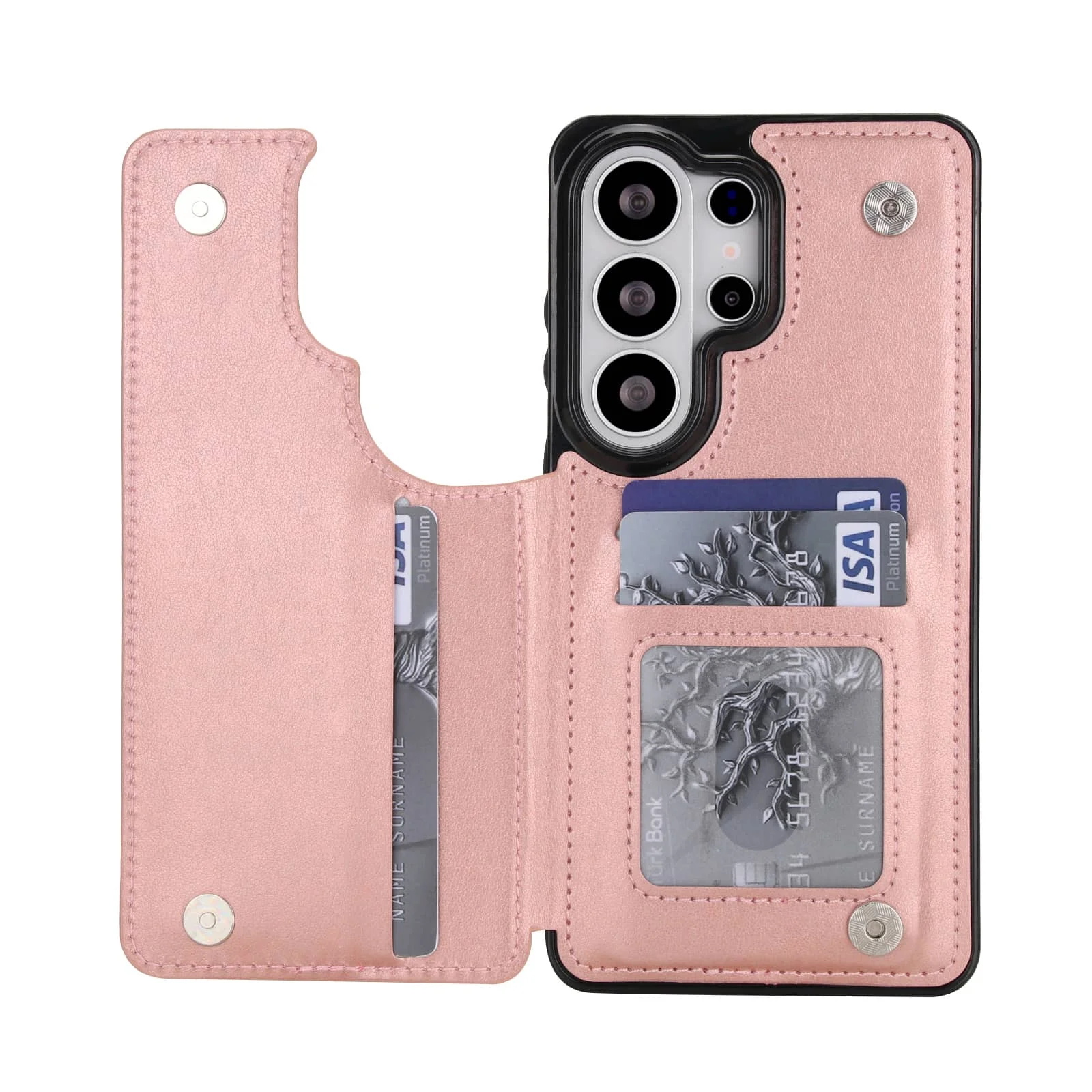 Floral Leather Wallet Phone Case with Stand and Card Holder, Double Magnetic Clasp