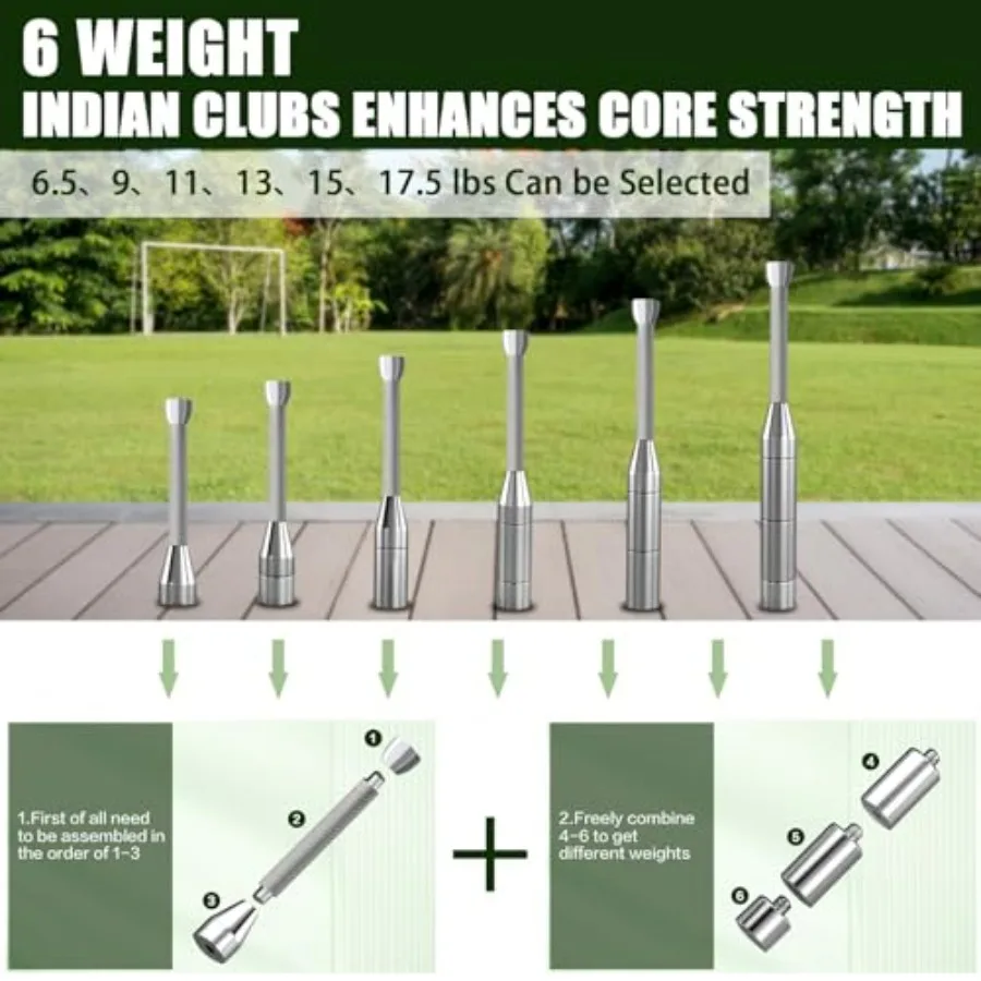 Adjustable Macebell - 6-in-1 premium steel indian club for Full Body, Shoulder, and Forearm strength training - ideal for Fitnes