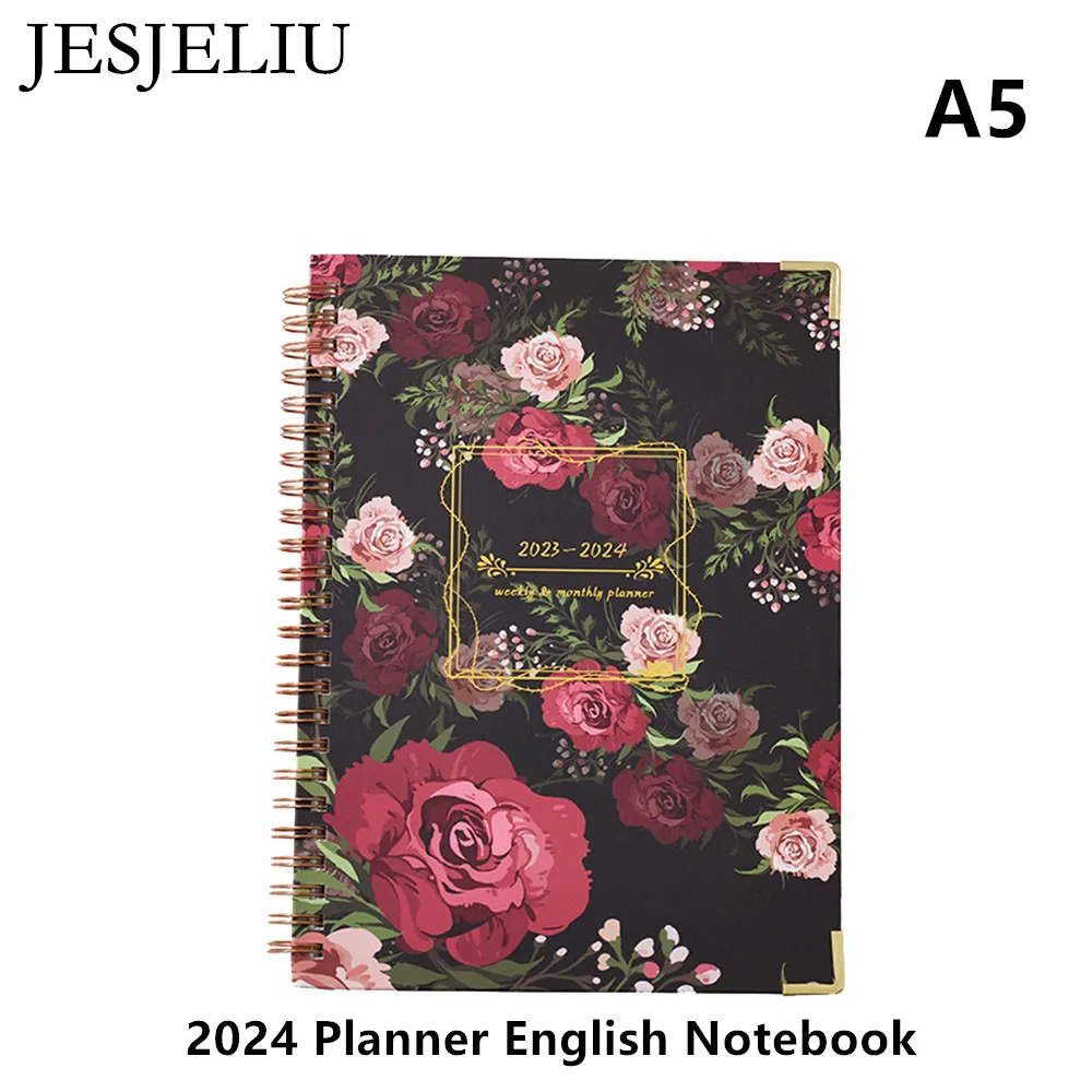 

A5 Coil Notebook Agenda Daily Planner 2024 Planner English Notebook Notepad Monthly Schedule Book Stationery School Supplies