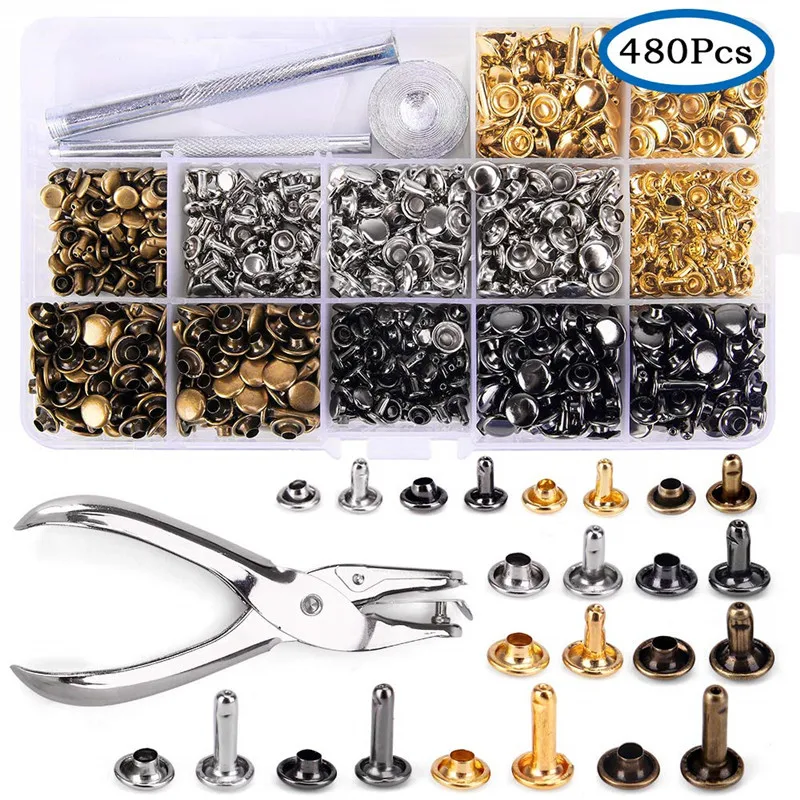 

1Set Metal Double Cap Rivets Studs Round Rivet for DIY Leather Craft Bag Belt Clothing Garment Shoes Pet Collar Fixing Tools