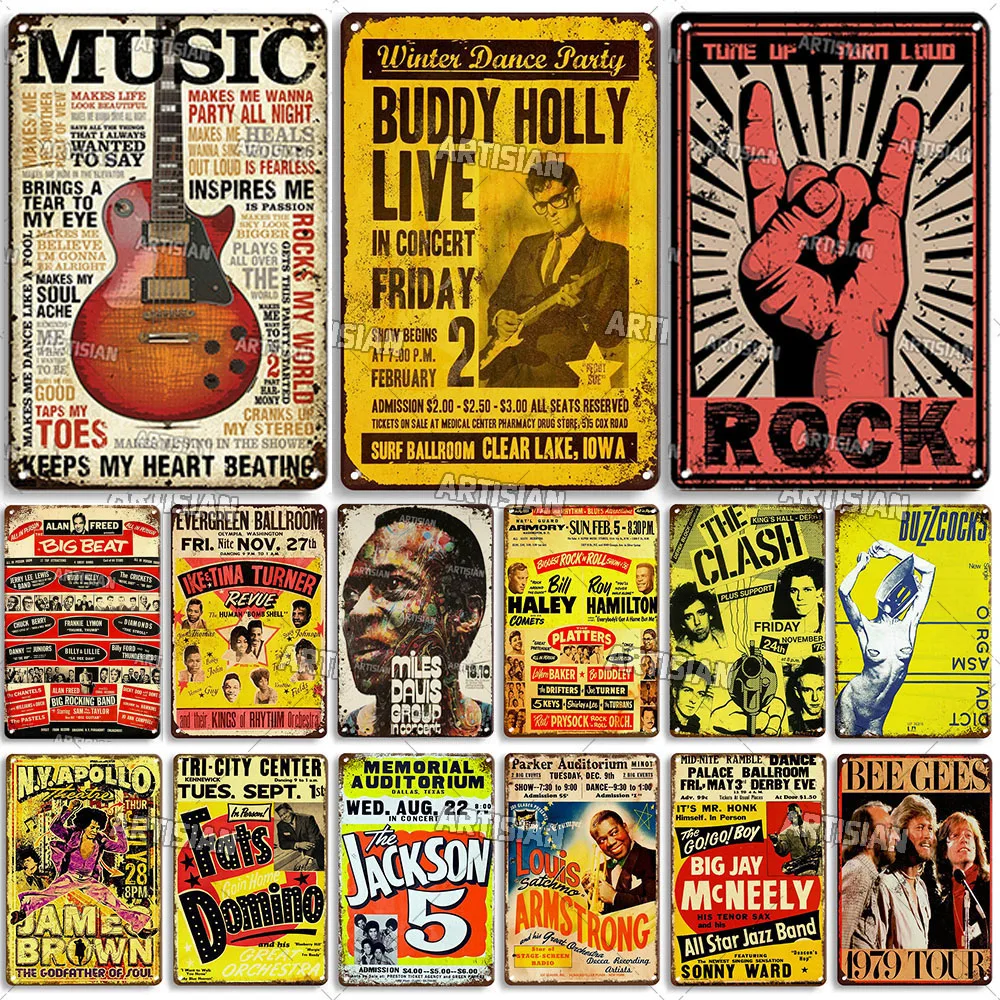 Invecchiato Metallo Poster Musica Piatto Decorativo Targa Classica In Metallo Rock Wall Plate Bar Garage Cafe Wall Industrial Decor Segni In Metallo