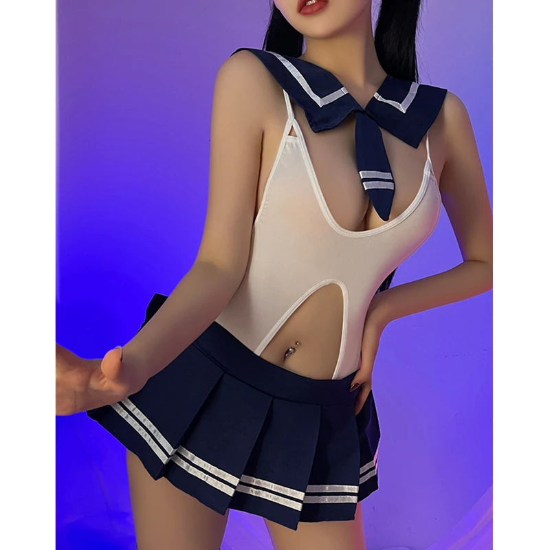 

New Japanese School Girl Uniform Temptation Women's Miniskir Role Playing Costumes Female Erotic Hollow See Through Lingerie