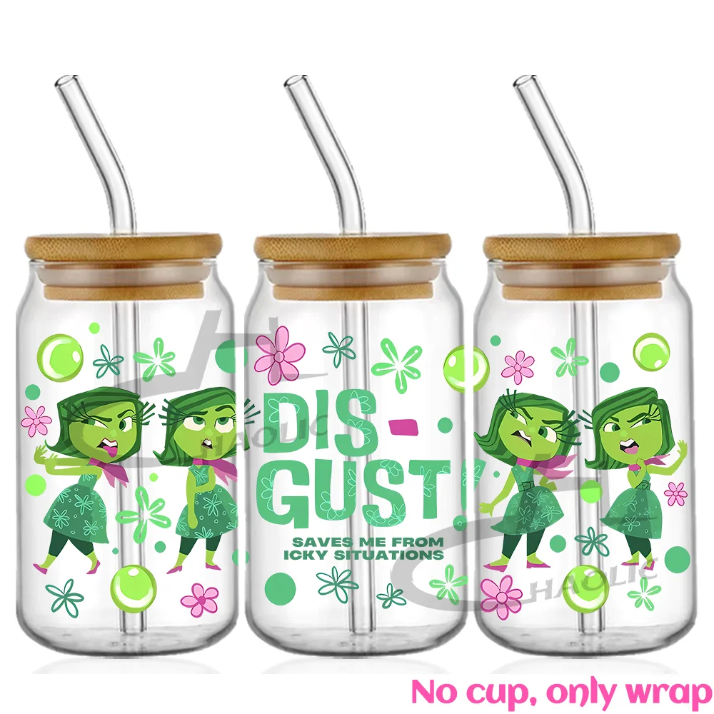 thumbnail image 1 of Vasos de cerveza de vidrio de 16 oz con efecto DTF y transferencia de calor por UV de Inside Out Emotions, impermeables, alegría, ira, tristeza, aburrimiento, envidia y ansiedad, 1 of 5