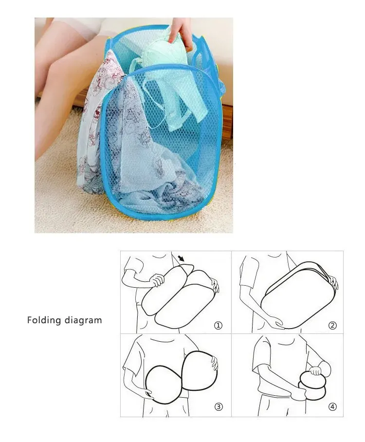 Blue Laundry Basket Foldable Japanese Color Net Laundry Basket Debris