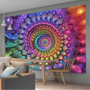 Tapisserie néon à motif circulaire complexe, tapisserie UV murale suspendue pour chambre à coucher, décoration de fête à domicile 1