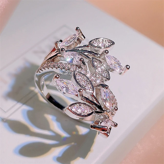 Huitan Fancy Female Finger Rings Rose Gold Color Flower Leaf Design  Aesthetic Women Accessories Adjustable Opening Rings Jewelry - AliExpress