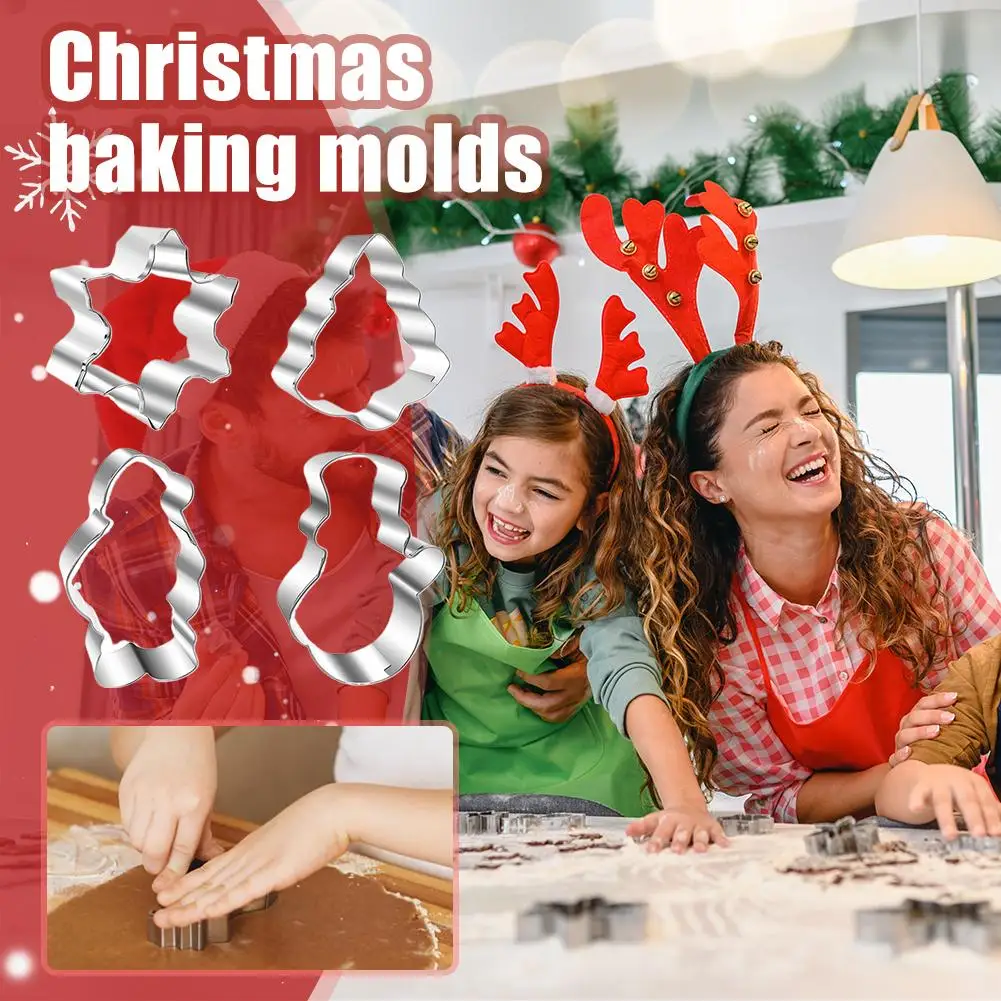4/10Pcs Christmas Cookie Cutters New Stainless Steel Tree Star Snowflake Bell Snowman Love House for Baking DIY Christmas Decor 1