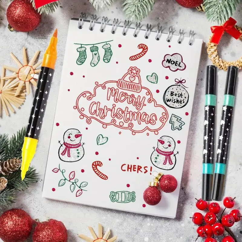 양면 2색 반짝이 펜 마커 세트 쉬머 마커 반짝이 쓰기 드로잉 펜 크리스마스 생일 DIY 예술