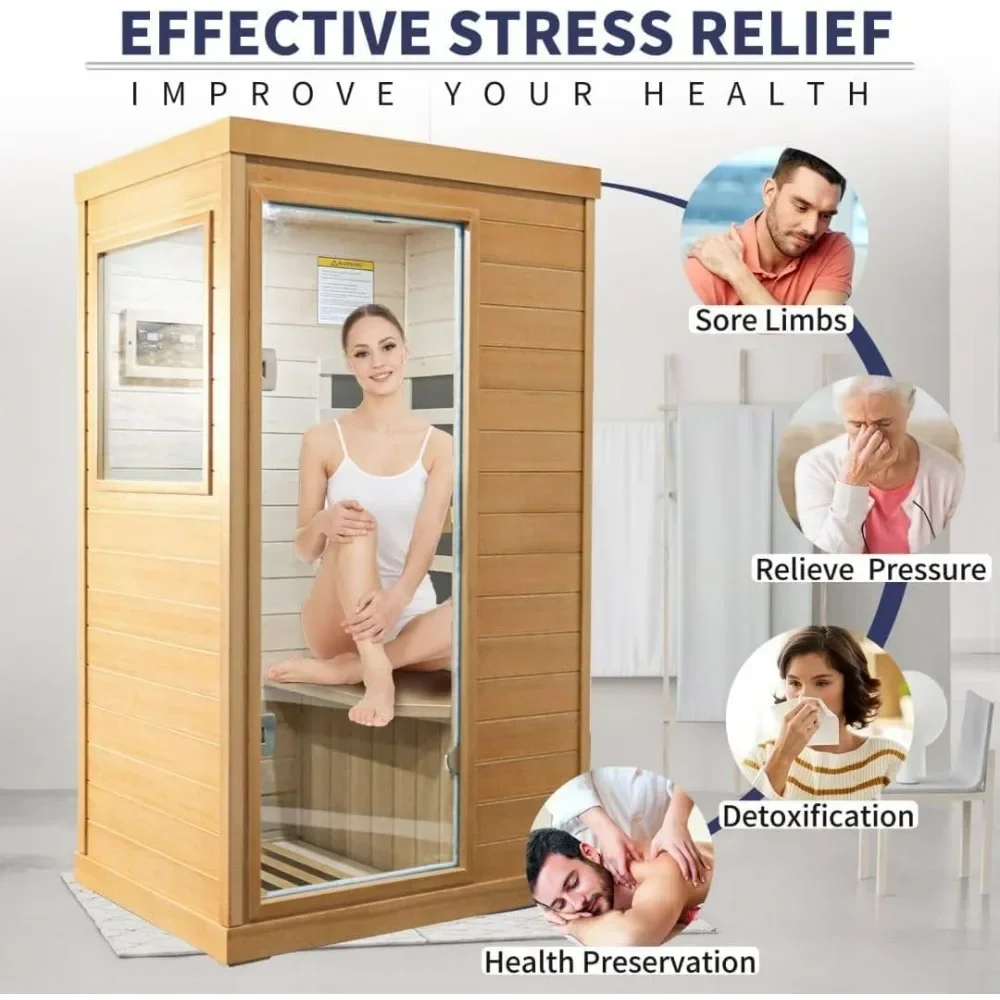 Far Infrared Sauna ,800W Low EMF Canadian Hemlock Wooden Indoor Dry Sauna, Bluetooth Speaker, Christmas Gift for Family Friends 2