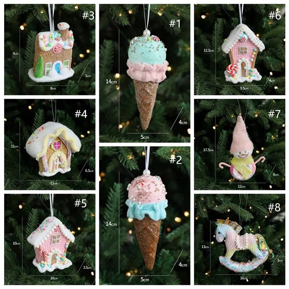 Cute Christmas Ice Cream Pendant Foam DIY Snowman Pony Ornaments Pink Realistic Christmas Tree Hanging Decoration