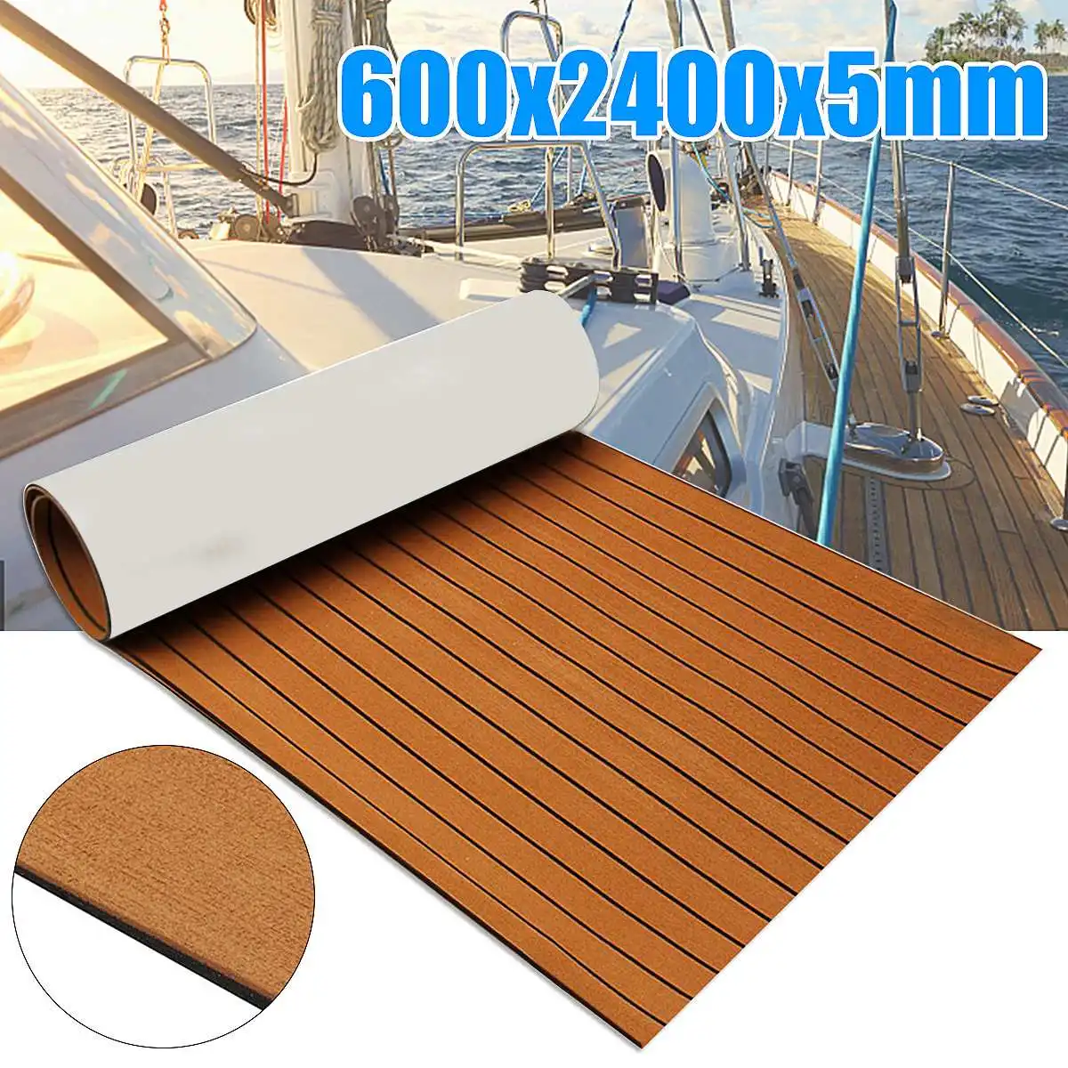 600X2400X5Mm Eva Foam Faux Teak Boat Decking Mat Brown Deck Sheet Pavimentazione Per Yacht Tappetino Antiscivolo Tappetino Autoadesivo Per Veicoli