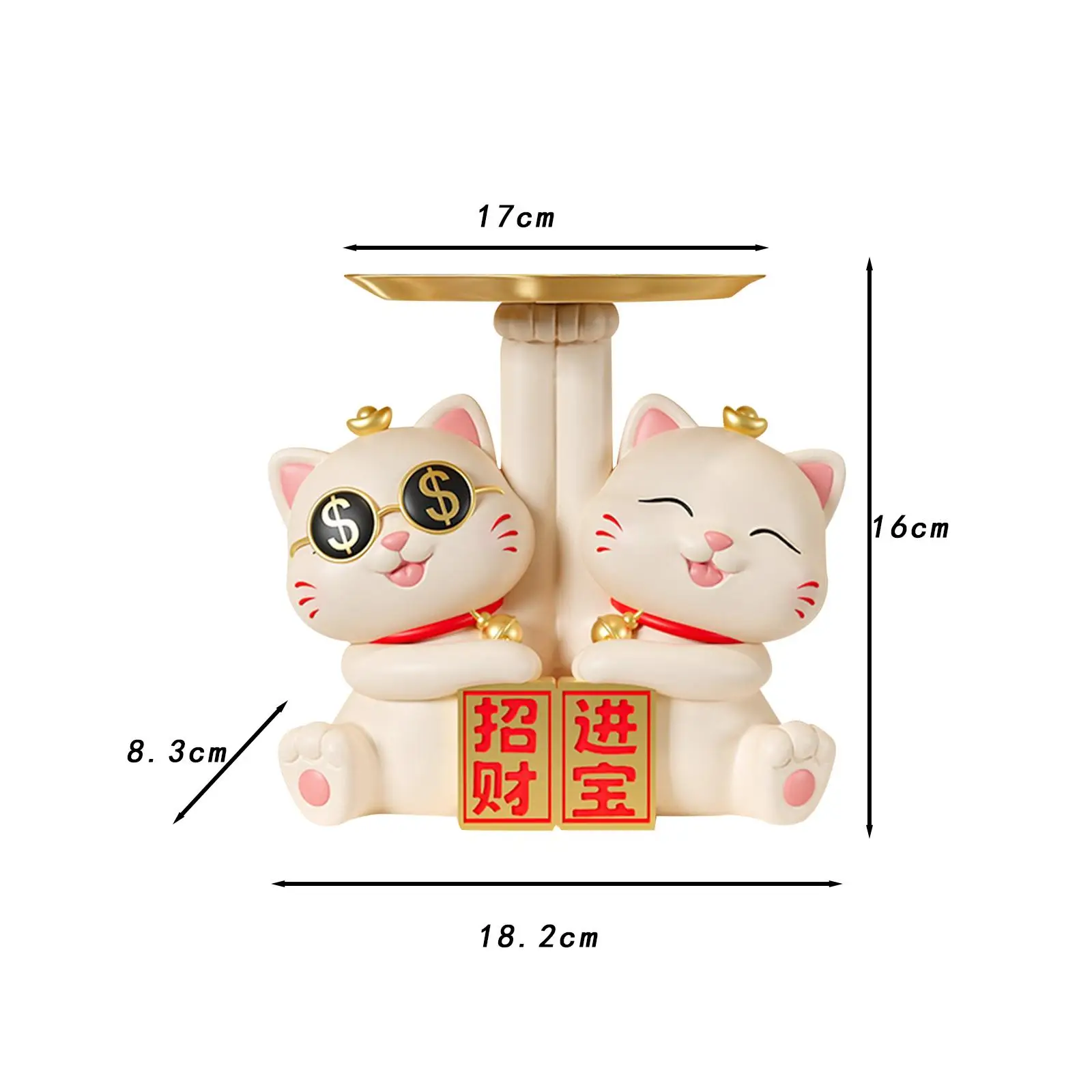 Cute Lucky Cat Statue Sculpture Sundries Container Novelty Key Storage Tray for Office Living Room Home Bathroom Book Shelf