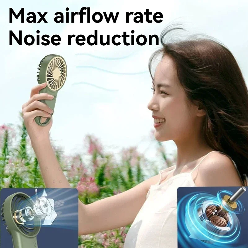 Foldable Handheld Desktop USB Rechargeable Mini Fan Cartoon Design with Hook for Mountaineering Outdoor Home Office use