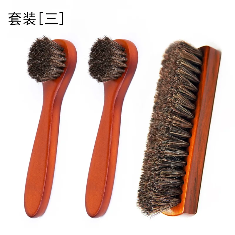 2pcs Horse Hair Shoe Brush Large Leather Shoe Brush Set Horse Hair Set Polishing Solid Wood