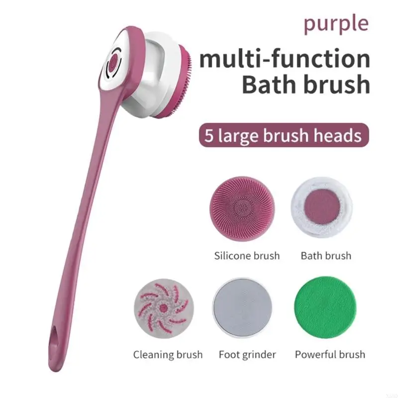 Electric Bath Brush Long Handle Waterproof Body Cleansing Brush Massage Home Shower Cleaning ABS Material N58D