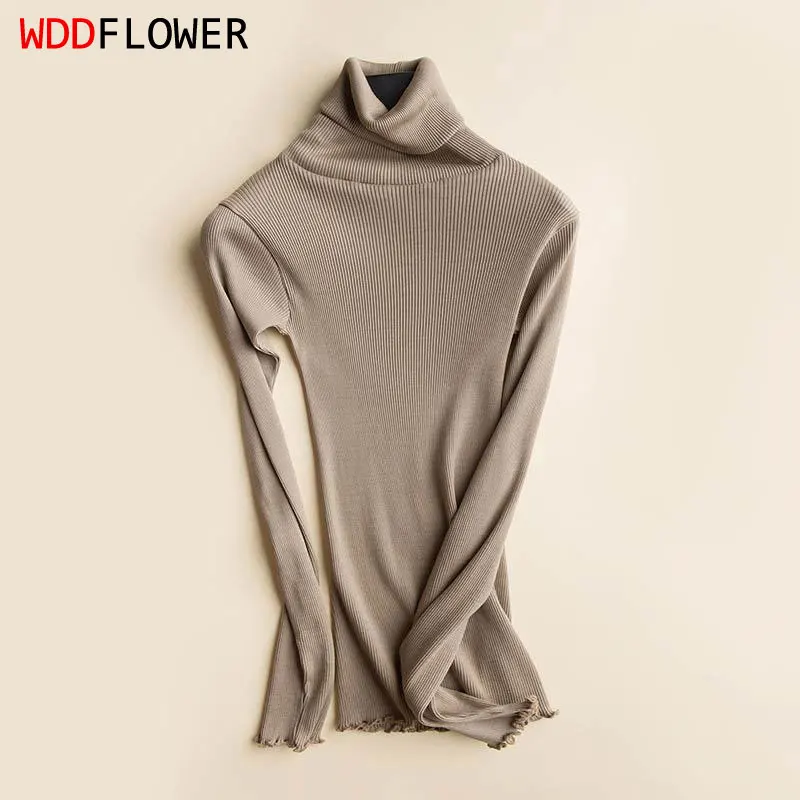 

70% Silk 30% Cotton Women's Stretchy Base Layer Turtle Neck Long Sleeve Pullover Sweater Top Shirt TG105