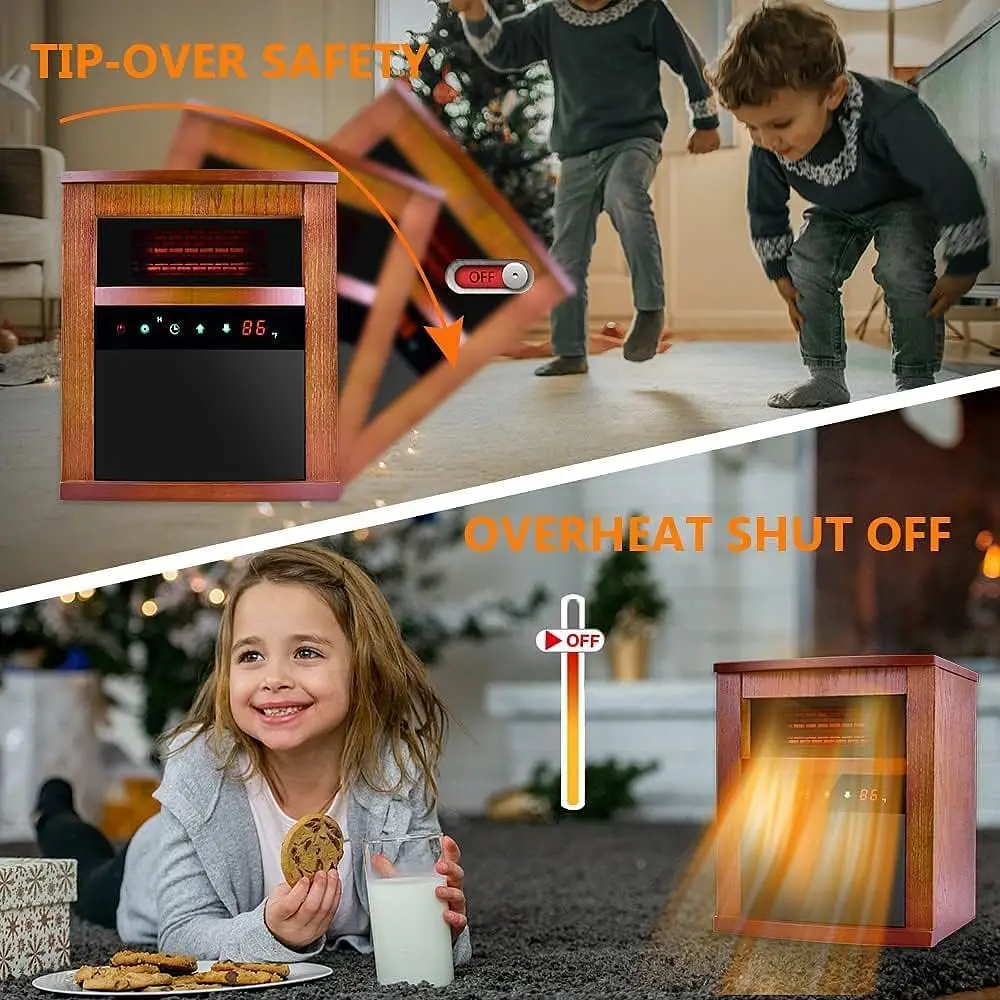 Infrared Space Heater, 1500W Electric Heater for Indoor Use with Remote, 3 Modes, Adjustable Thermostat, 12H Timer, Child Lock