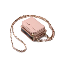 Elegant Leather Crossbody Bag: Luxury Shoulder Pouch with Necklace Strap and Wallet Card Holder for Galaxy Z Flip4(6.7