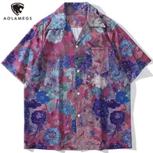

Aolamegs Shirt Men Vintage Esthetics Watercolor Floral Painting Turn-down Short Sleeve Shirts Harajuku Hipster Beach Tops Summer