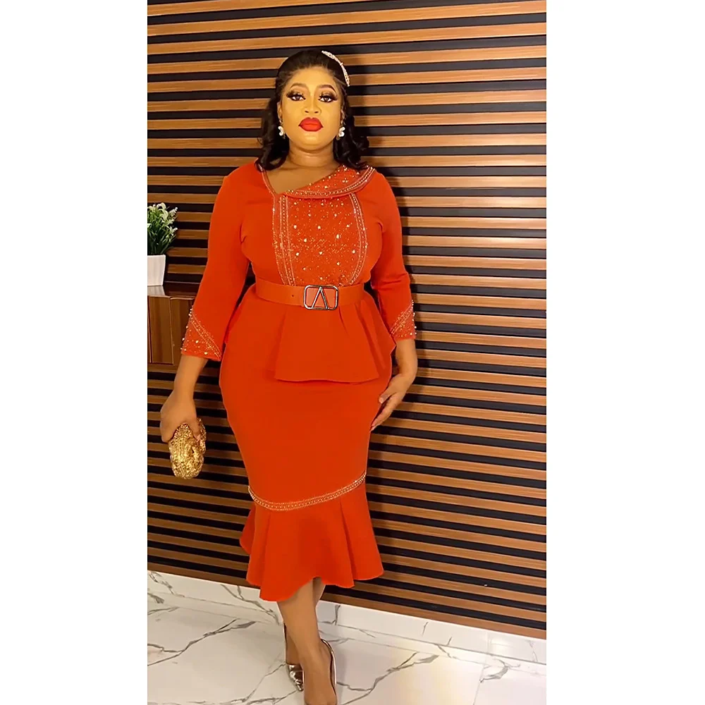 

Women's Dresses Spring Summer New Round-neck Beaded Hot Diamond Large Slim Fashion Long Formal Dresses Ladies Female