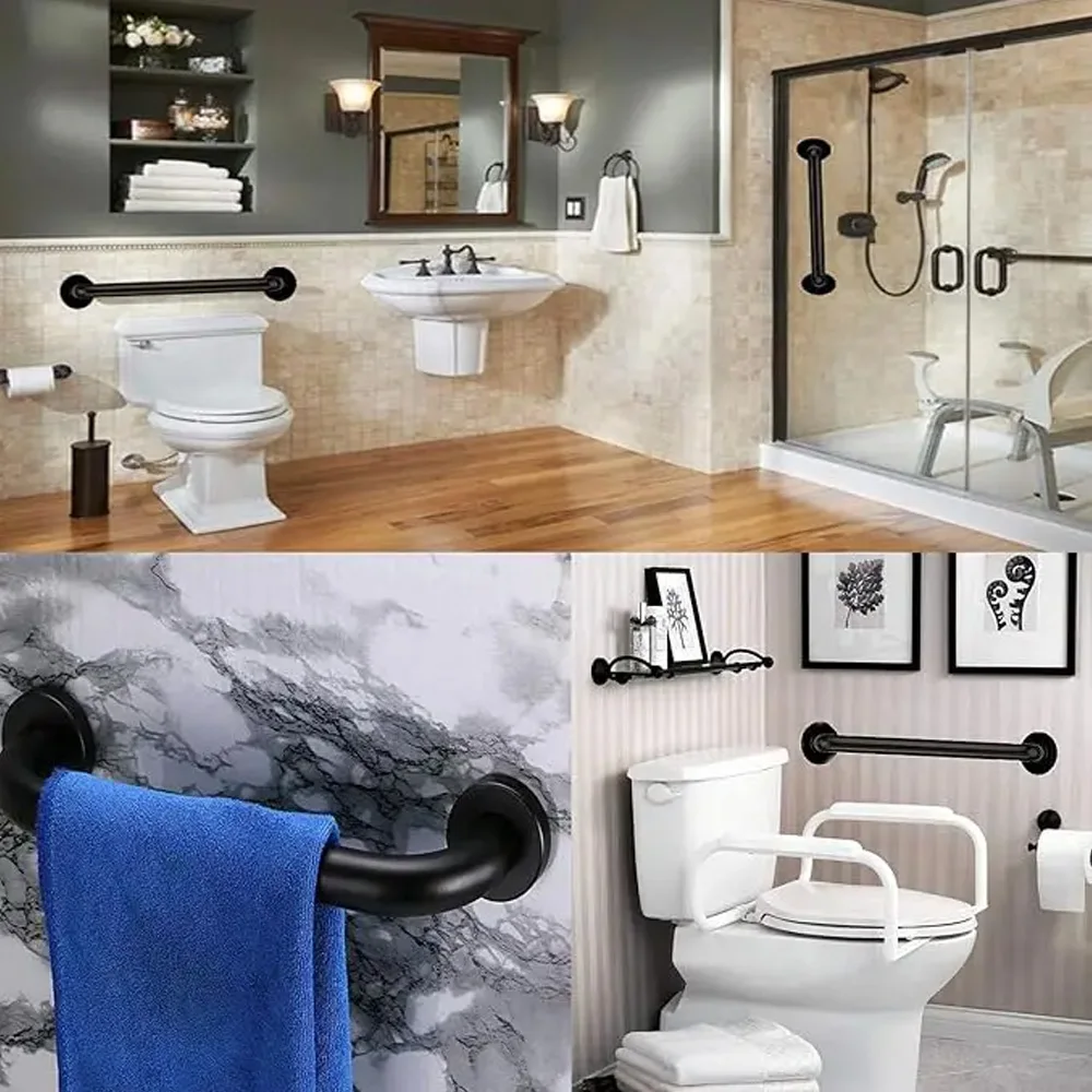 16 Inch Shower Grab Bar,Black Shower Handle,Bathroom Balance Bar,Safety Hand Rail Support Bar for Handicap Elderly Injury - Image 5