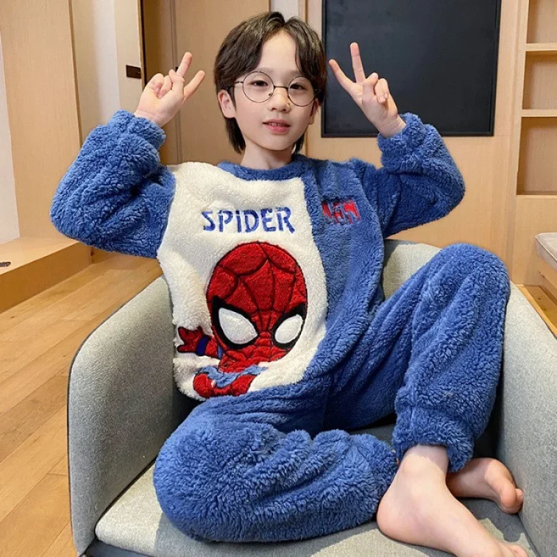 

Marvels Spiderman Fall/Winter Children's Flannel Pajamas Set Christmas Gift Baby Thickened Cartoon Homewear Boy Coral Velvet Set