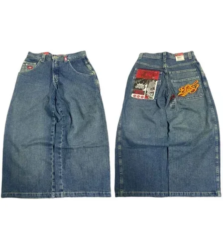 

Hip Hop JNCO Jeans Harajuku Street Pocket Embroidered Baggy Denim Wide Leg Pants Man Retro New Fashion High Waist Straight Pants