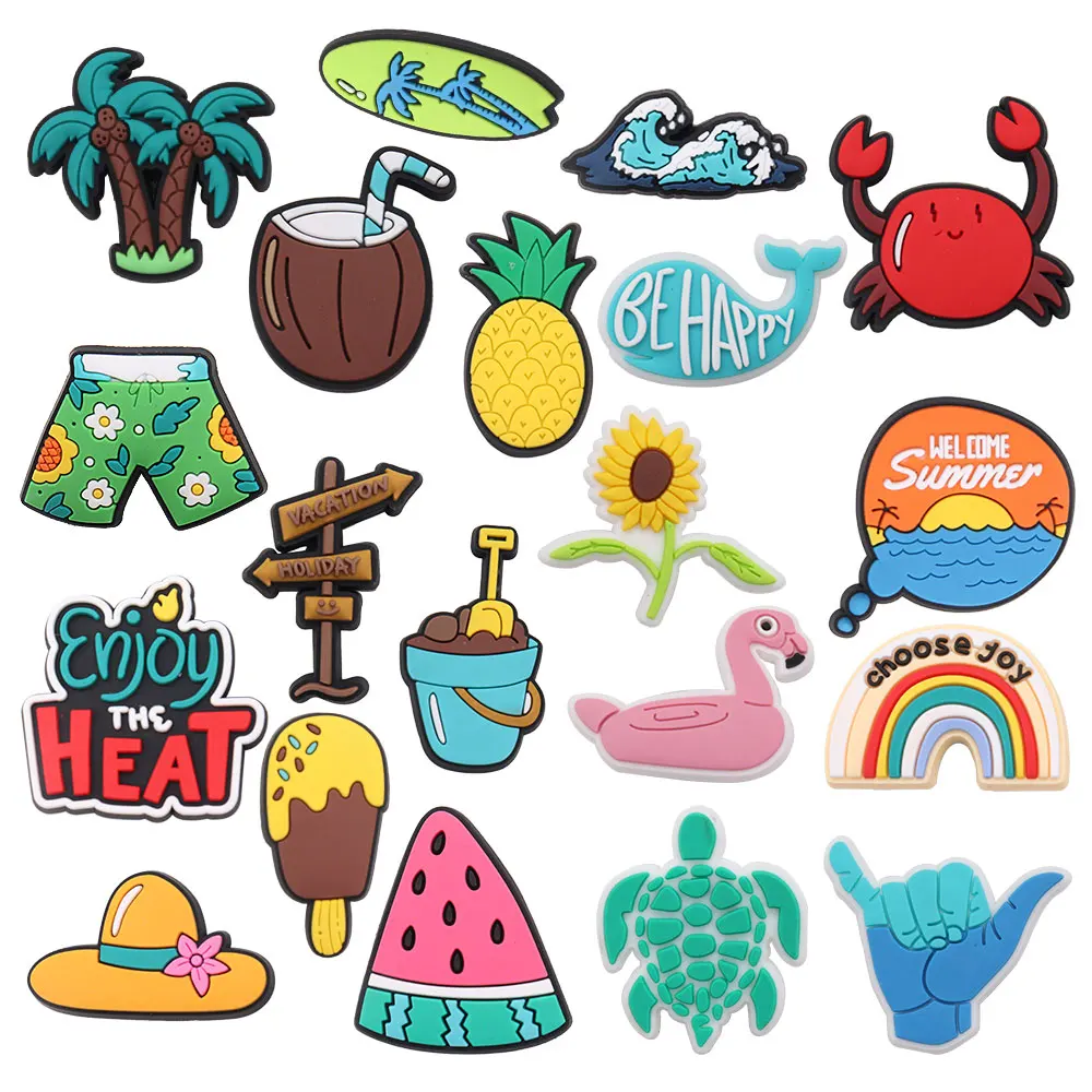 

1-20PCS PVC Buckle Clog Coconut Tree Ocean Wave Crab Pineapple Sunflower Shoe Charms Wristbands Garden Shoes Button Decorations