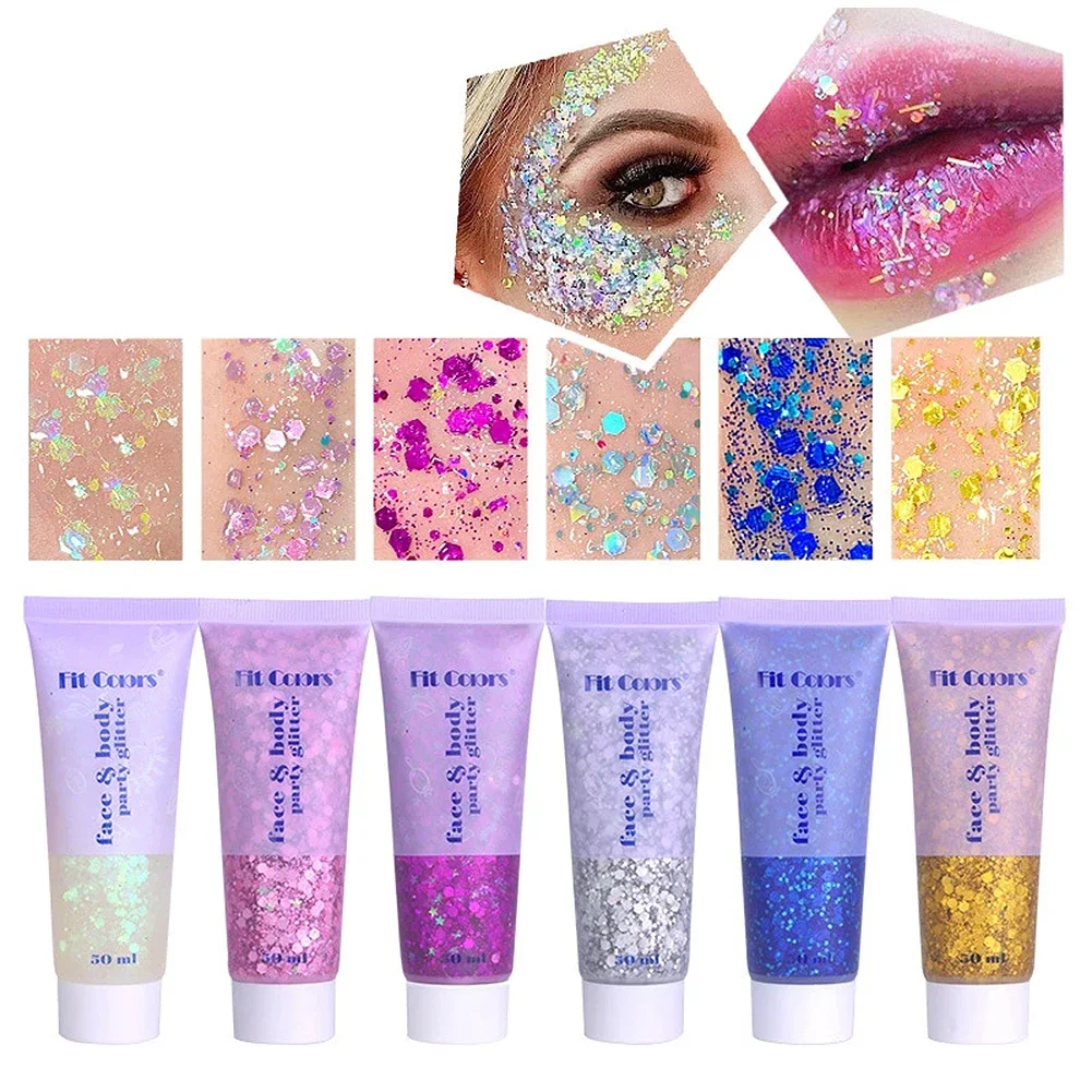Vibrant 20-Color High Shine Glitter Gel 50ml - Waterproof Sparkling Makeup for Face, Body, Nails, and Hair
