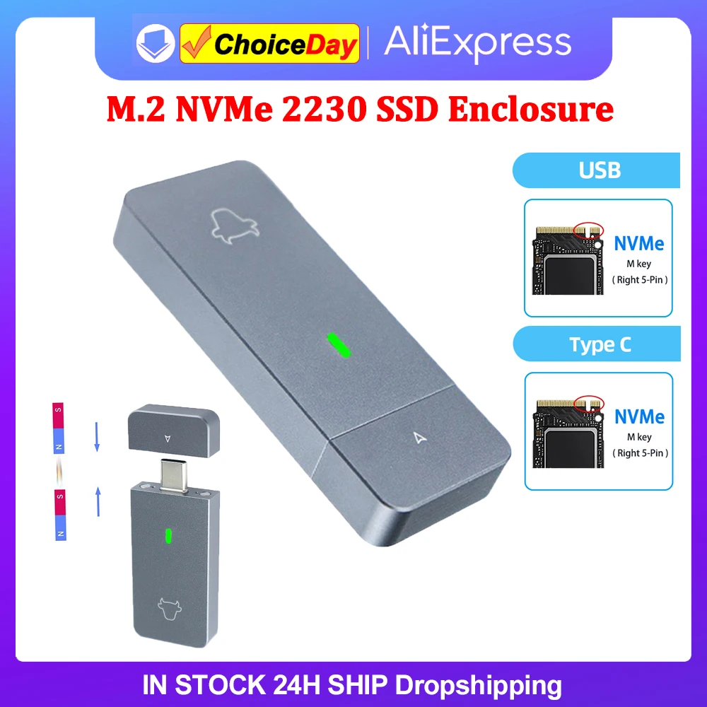 M.2 NVMe 2230 Portable SSD Box JMS583 Solid State Drive Case M.2 M Key External Hard Disk Box USB Type-C M&B Key for M2 2230 SSD
