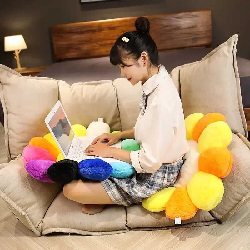 Rainbow Flower Plush Cushion Cute Flower Pillow Sofa Decorative Throw Pillow Luxury Designer Soft Sleeping Bed Back Cushion Gift 5