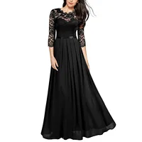 Sexy V Neck Lace Chiffon Long Dress For Women 2023 Strap Vintage Lace Half Sleeve Dress Princess Court Dress For Wedding Guest