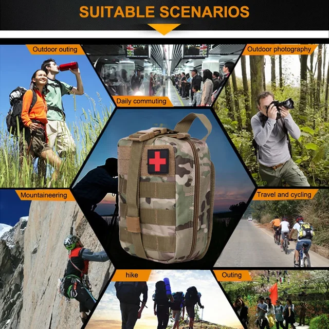 First Aid Kit Camping Tactical Medical EDC Pouch Emergency Survival Kit Outdoor Hunting Medical Bag 1000D Nylon Bag Waist Pack 3