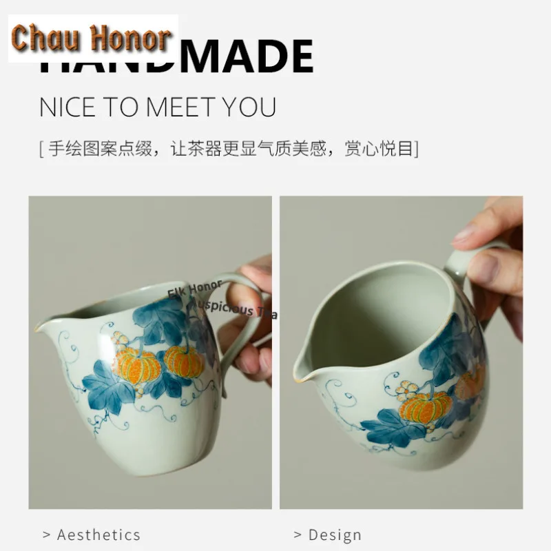 260ml Hand-painted Pumpkin Tea Pitcher Divide Tea Cha Hai Dispenser Justice Cup Dahongpao Fair Mug Tea Services Accessories Gift