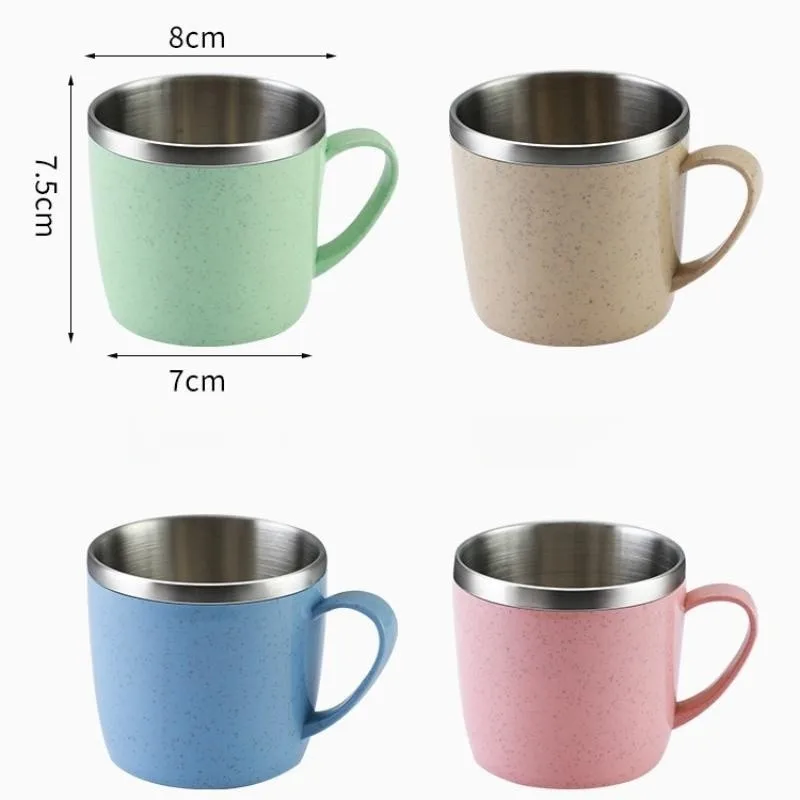 Double Layer Anti-scalding Stainless Steel Cups Plastic Handle Coffee Milk Mug Tea Drinks Water Cup for Home Office Tumbler Kitchen
