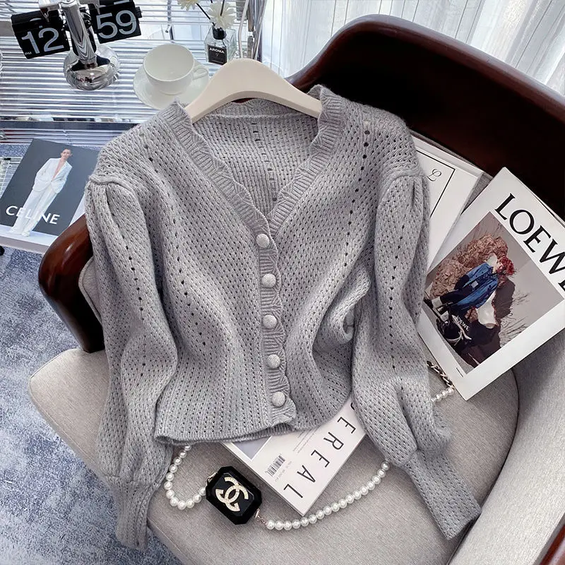 여성용 트렌디 할로우 카와이 시크 겉옷, 싱글 브레스트 니트 카디건, Y2K 여성 캐주얼 스위트 솔리드 긴팔 스웨터 코트