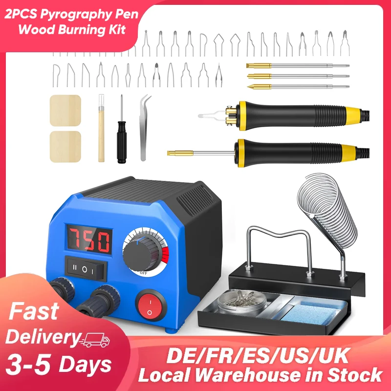 220V Wood Burning Kit with 2Pcs Pyrography Pen Welding Wire Top,Wood Burner Pyrography Machine Adjustable Temperature Max 1382℉ 1